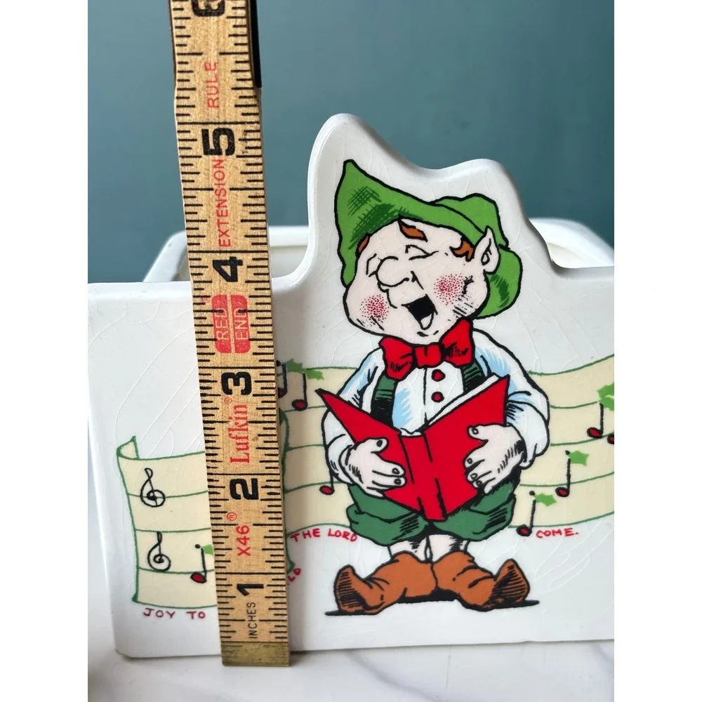 Vintage Napco Christmas Elf Caroler Ceramic Planter Jingle Bells Joy